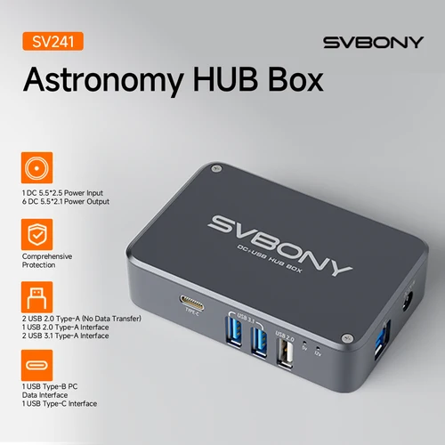 Imagen 2 del producto Svbony SV241 Astronomy Micro DC + USB HUB Box USB3.1 Salida de lectura de alta velocidad y interfaz tipo C accesorios astronomía para astrofotografía