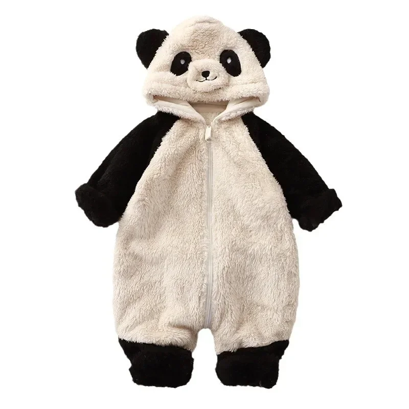 Baby Cartoon Bunny Panda Plush Jumpsuit for Infants and Young Children Cute Warm Autumn and Winter Long Sleeve Trousers