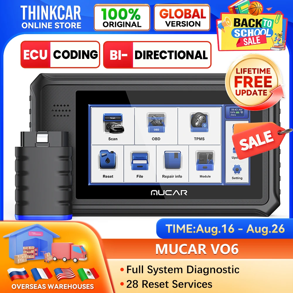 MUCAR VO6 Ferramenta de Diagnóstico Automotivo OBD2 para Todos os Sistemas, Leitor de Código, Programador de Chaves, Auto VIN com 28+ Funções de Reset, Atualizações Gratuitas Vitalícias