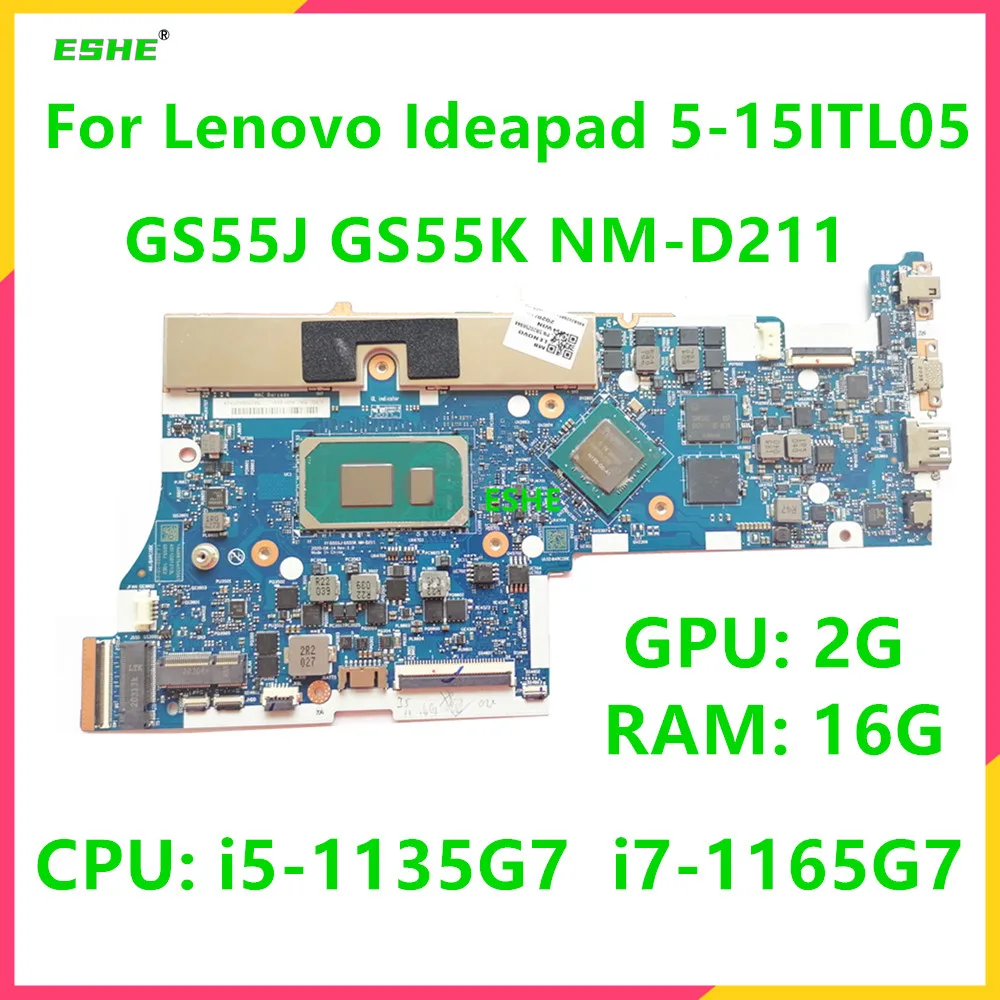 para Lenovo Ideapad 515itl05 Placa-mãe Portátil 5b20z56944 com Cpu I5-1135g7 Gpu 2g Ram 16g Gs55j Gs55k I7-1165g7