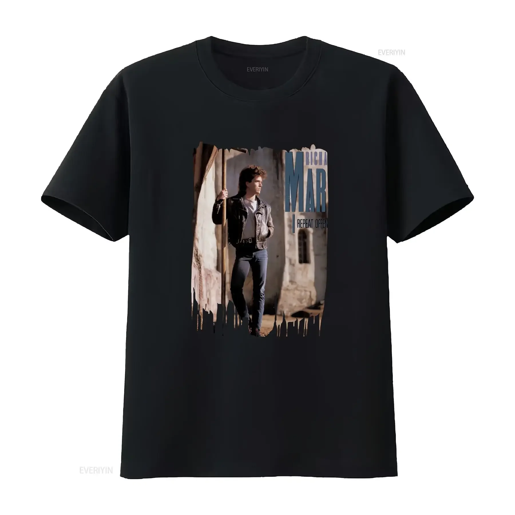 Richard Marx Mens  T Shirt Outdoor Cotton Round Neck Black vintage Washed Comfortable streetwear Soft fashion