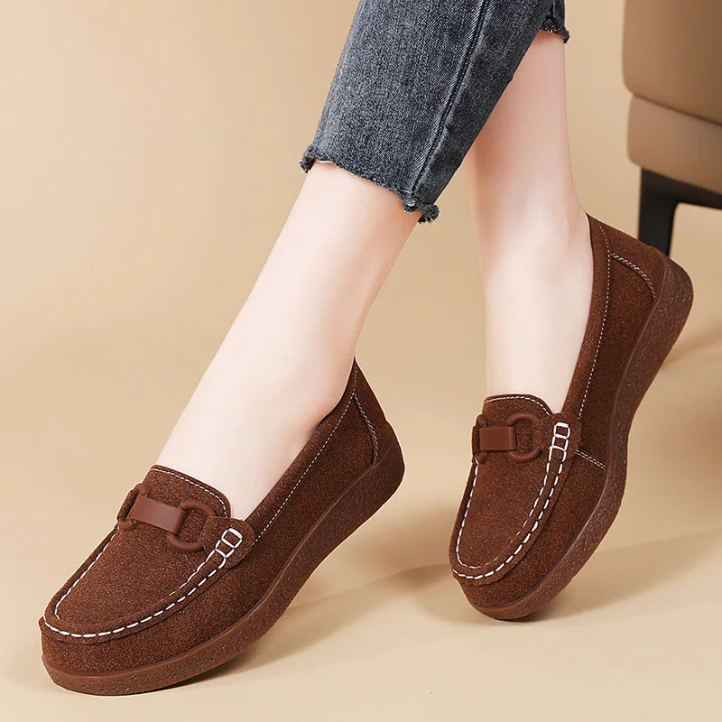 ENJOYOU Doudou Shoes pour femmes, surface mate, semelle souple, chaussures plates respirantes, chaussures pour femmes d'âge moyen et âgées, Plaidnon