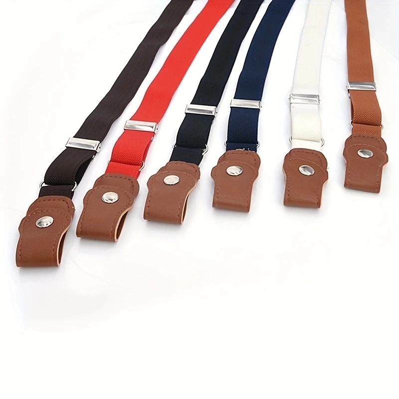 Solid Color Simple Elastic Belt Casual No Buckle Stretch Belt Adjustable Invisible Belts For Girls