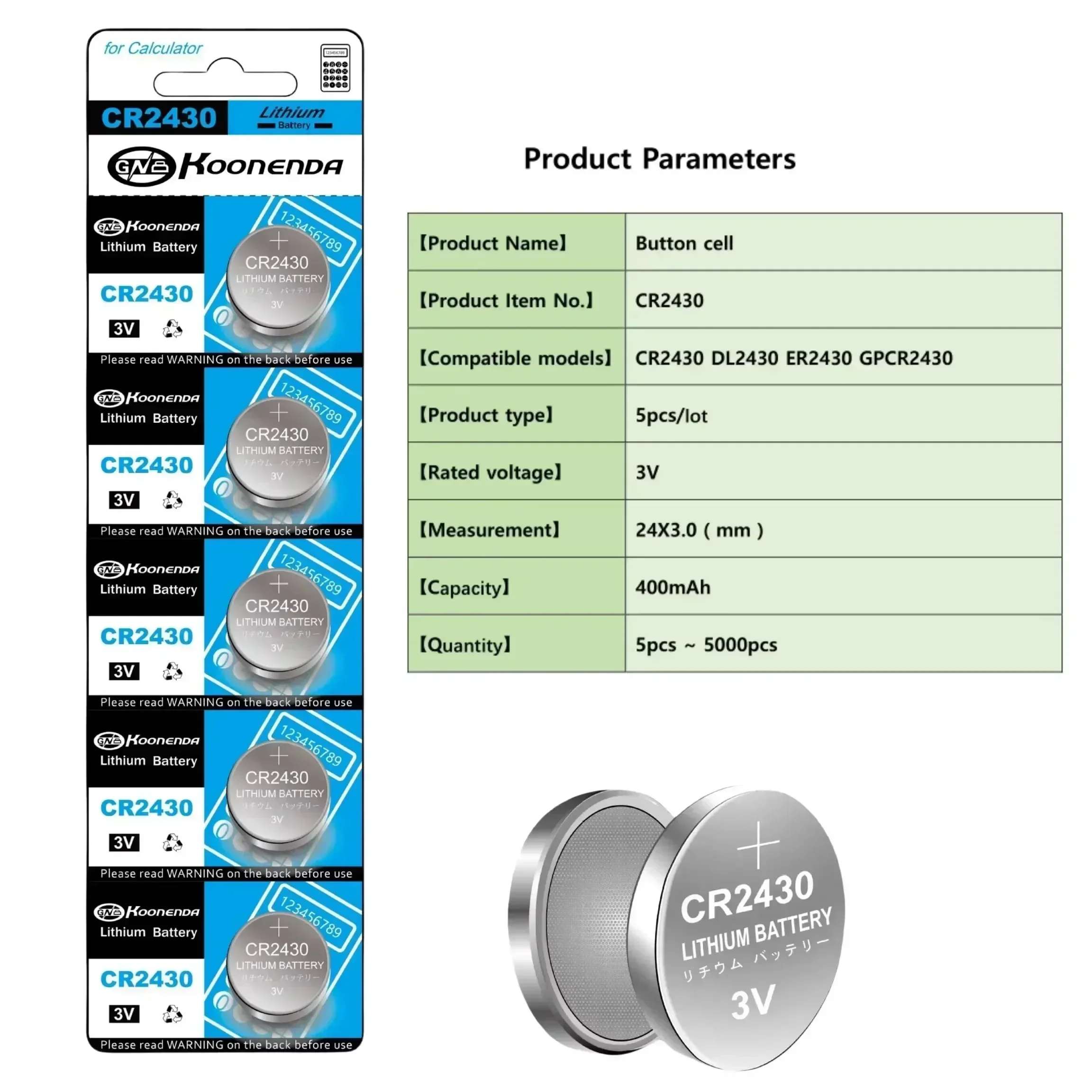 Lithium Coin Cell Battery CR2430 3V 2-60PCS Button Batteries DL2430 BR2430 For Key Fob Watch Alarm Clock Remote Control Pack