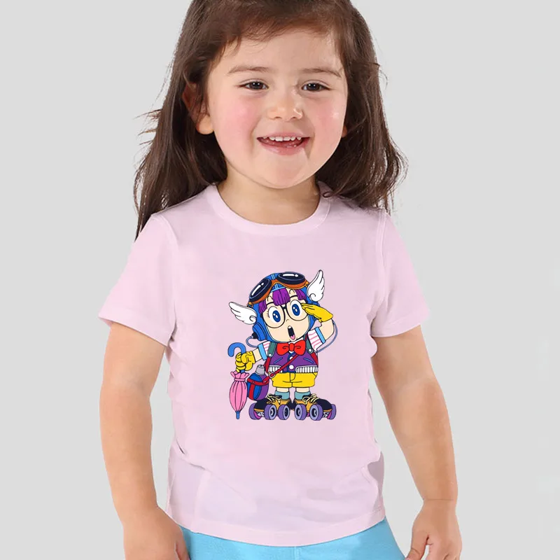 

Girls Clothes Kids Anime Cute Arale Cartoon Graphic Kawaii Funny T shirts Summer Baby Short Sleeve Cotton Tees Tops Boys T shirt