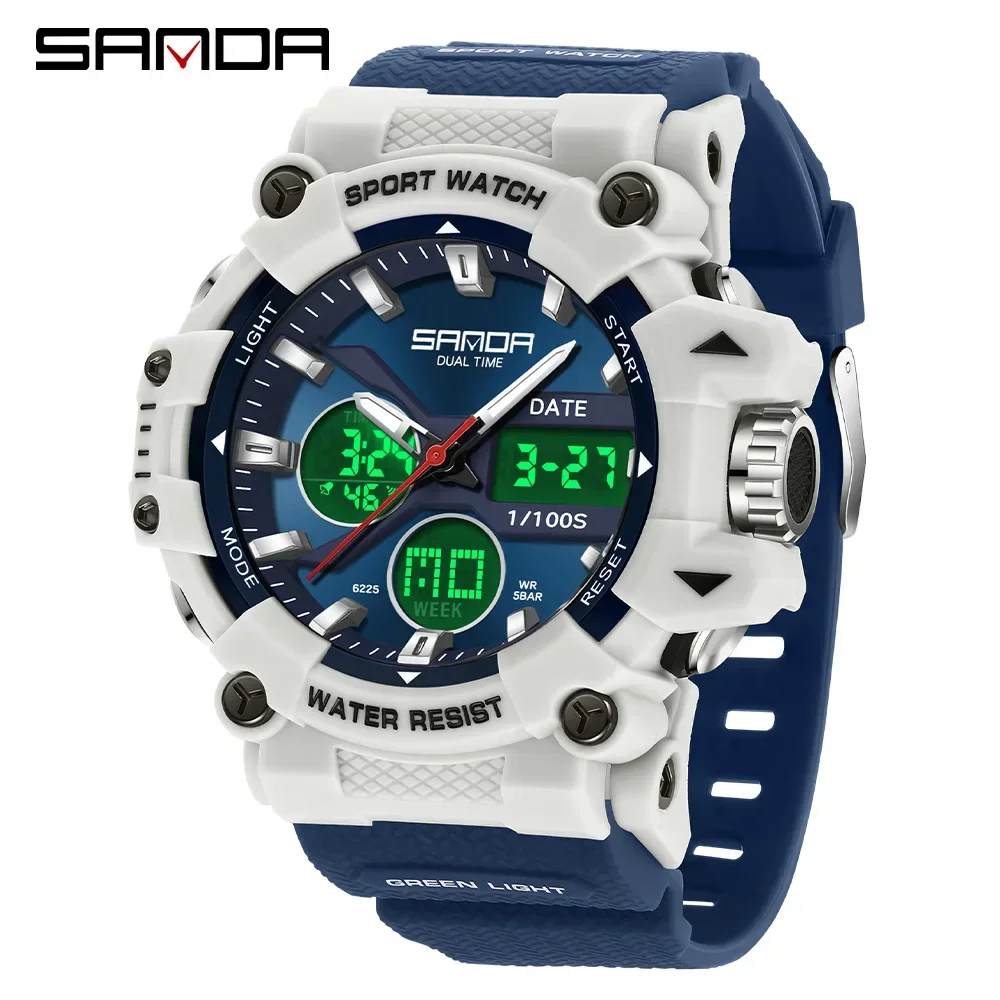 SANDA Relógio Esportivo Masculino para Homens Mulheres Quartzo Digital Dual Display Relógios Choque Resistente À Água Camping GINÁSIO Relógio de Pulso 13M6225