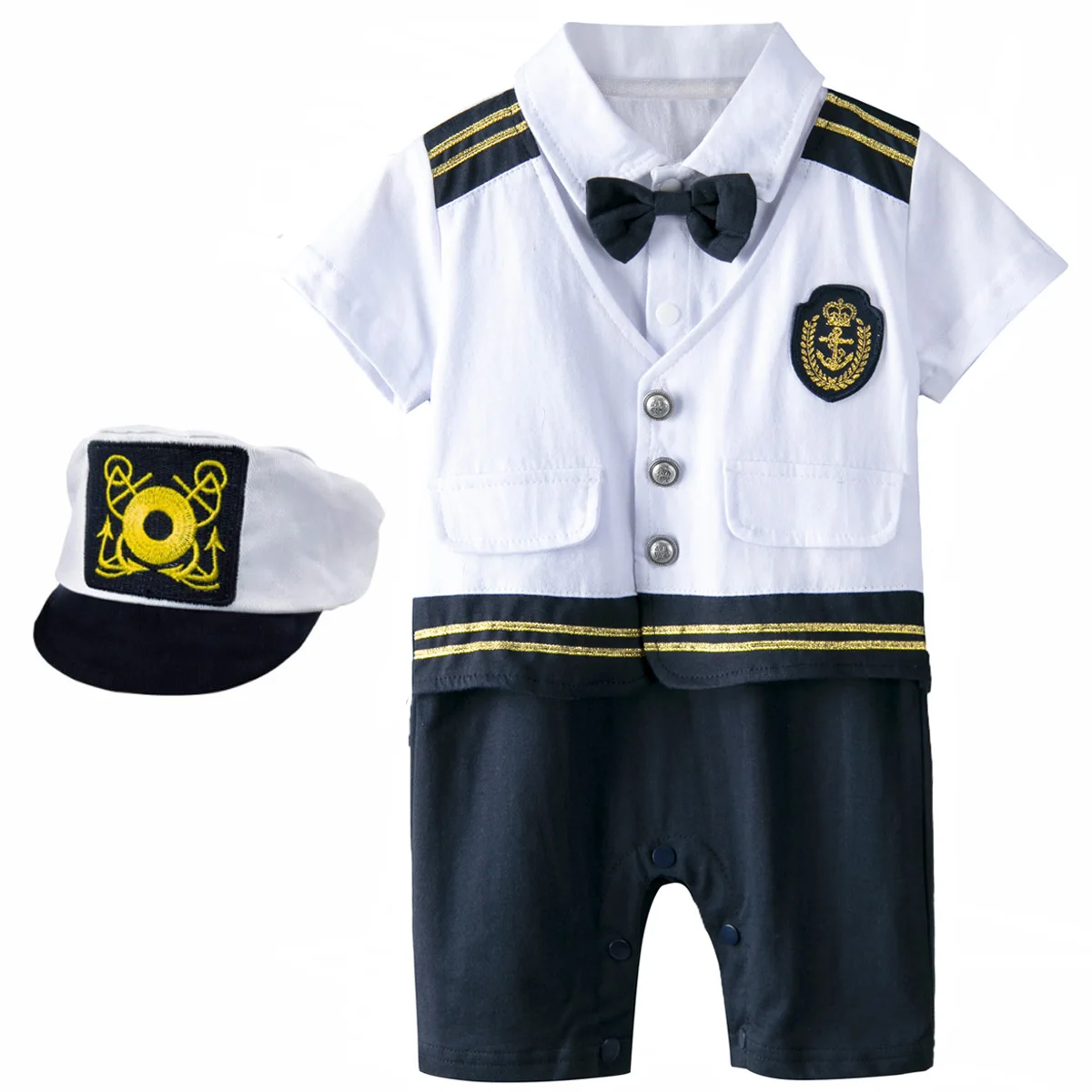 Baby Boys Captain Romper Costume Infant Outfits Set Toddler Carnival Sailor Clothes Newborn Clothing with Hats Shoes
