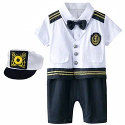 Baby Boys Captain Romper Costume Infant Outfits Set Toddler Carnival Sailor Clothes Newborn Clothing with Hats Shoes