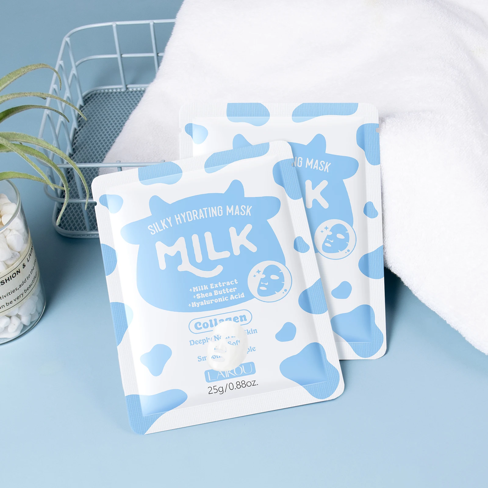 LAIKOU Milk Silky Hydrating Mask Brightening Collagen Sheet Mask Anti-Age Skin Care Moisturizing Face Mask 25g*20pcs - Image 5