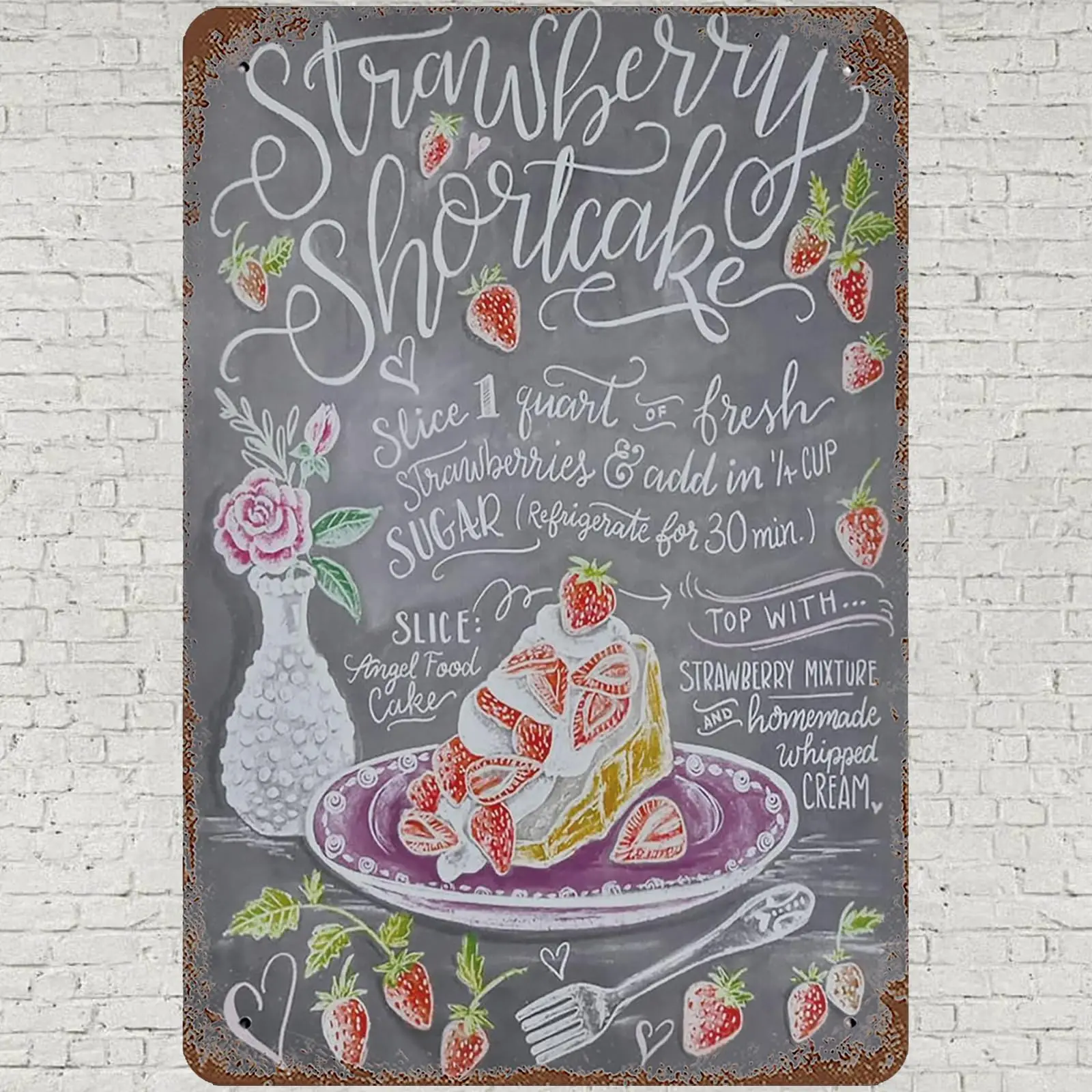 CHARLLR Vintage Metal Tin Sign 8x12, Strawberry Wall Art Decor, Food Gingerbread Bakery Poster for Home Liv sign