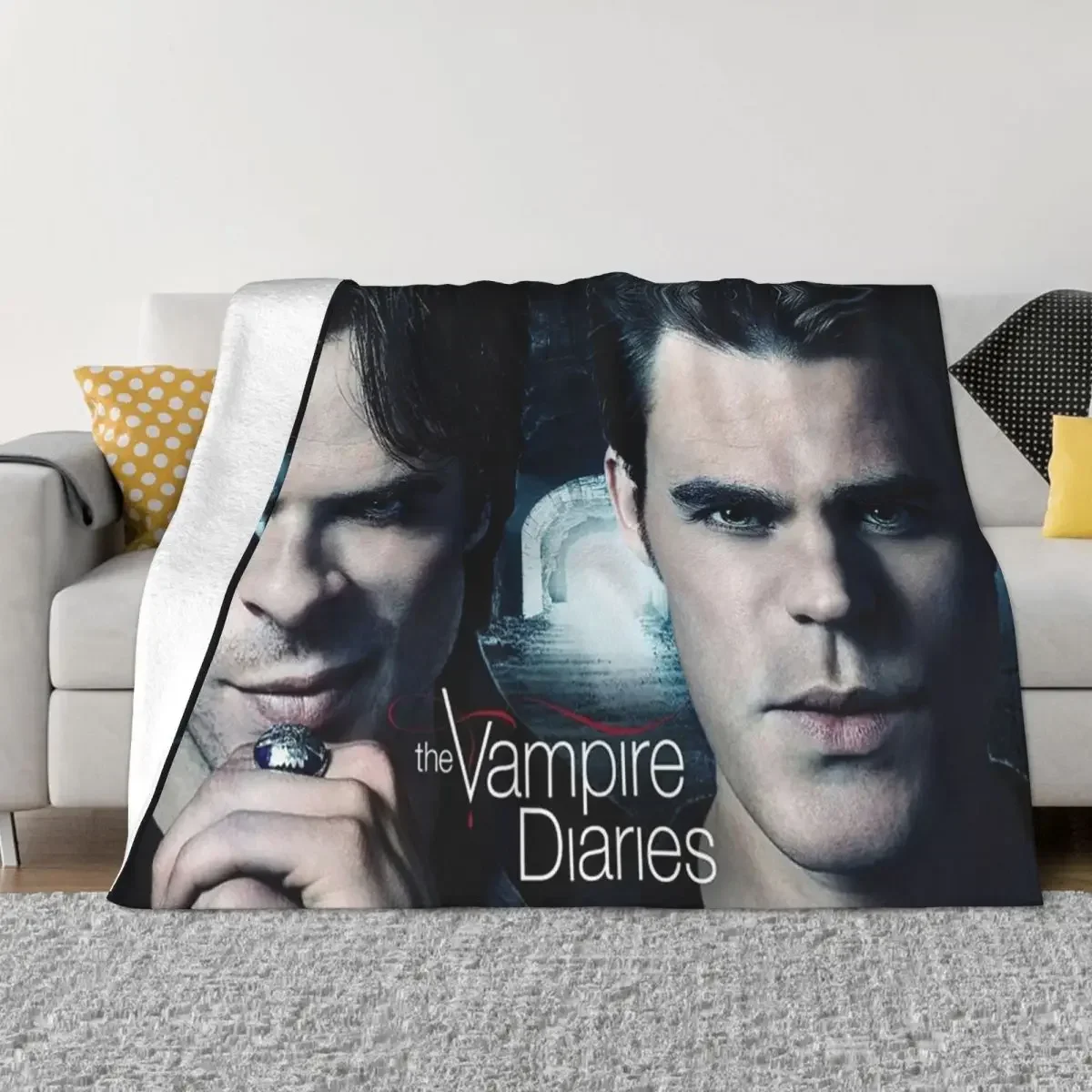 The Vampire Diaries Blanket Coral Fleece Plush Damon Salvatore Stefan Salvator Horror Fantasy Throw Blankets for Bedroom Quilt