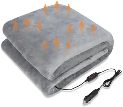 

Heated Car Blanket 12V, 3 Heat Levels, Washable Flannel Sherpa, 59x39.4In, Light Gray