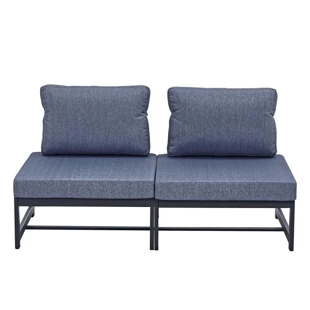 US Inventory Patio Sectional love seat armless Sofa Set Furniture Couch Aluminum With Gray Cushions Outdoor