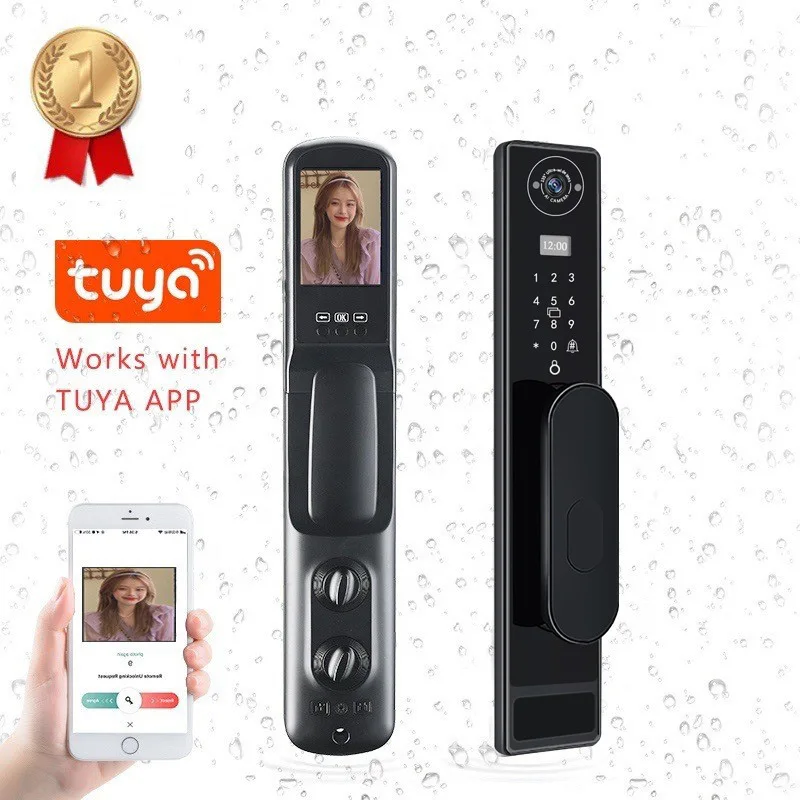 Automatic TUYA Wifi Cat Eye Capture Fingerprint Lock Press Doorbell Visual Intercom Smart Lock Anti-theft Door Lock