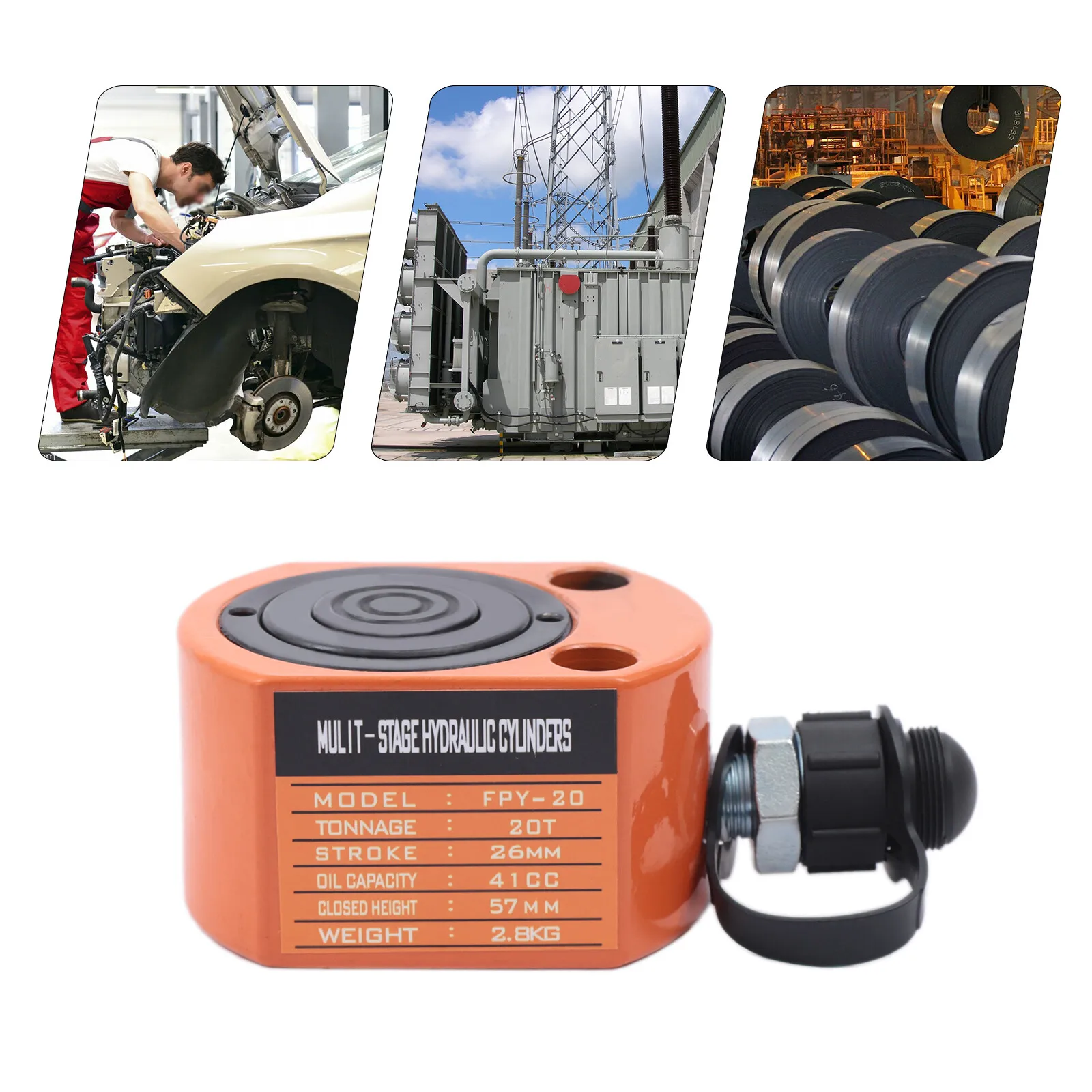 

20T Hydraulic Cylinder Jack, Mini Hydraulic Ram Low Profile Lifting Cylinder, Porta Power Jack Tool FRY-20