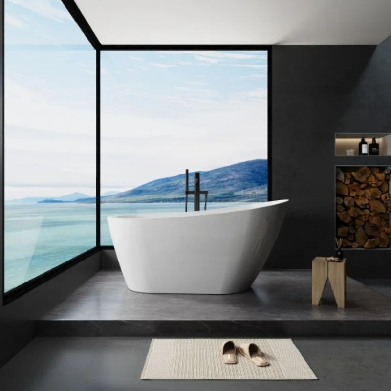 Luxury High-Gloss White Modern Pink Acrylic Freestanding Contemporary Soaking Tub Popular Adult Size Bath Bathroom Made China