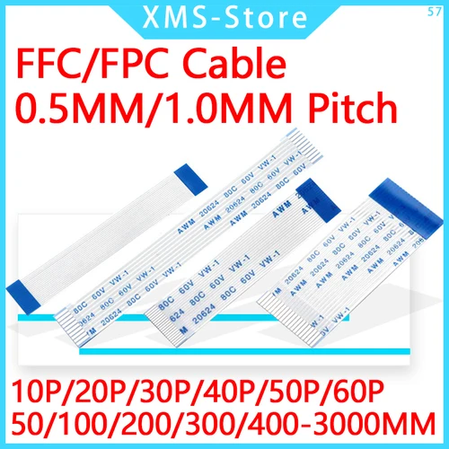 5 uds FPC FFC Cable cinta Flexible plano 10P/20P/30P/40P/50P/60P paso 0,5 MM 1,0 MM 50/100/150/200/300/400/500/600/800/1000-3000MM
