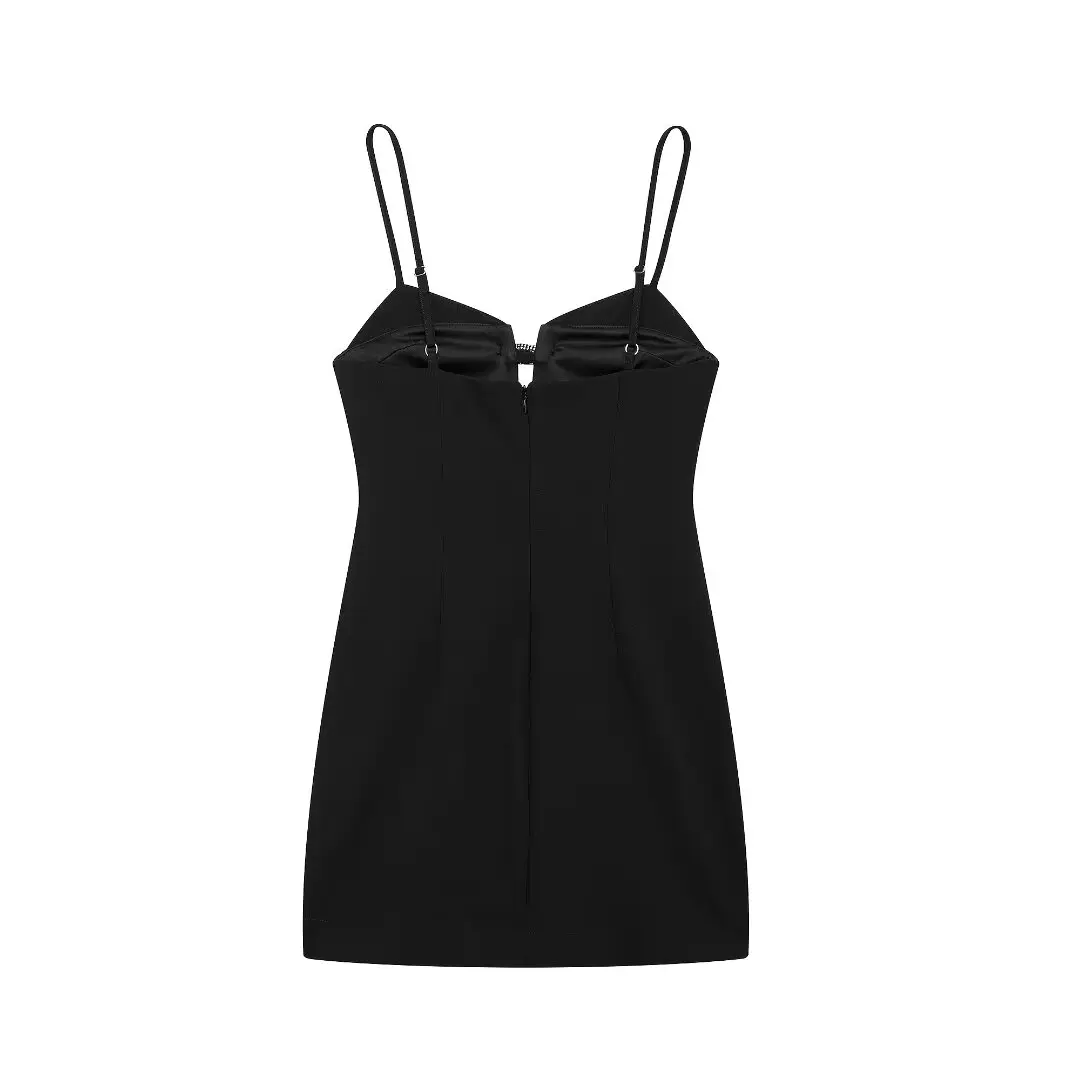 Tangada 2024 Fashion Women Black Beading Bow Tank Dress Female Sexy Dresses BE0232