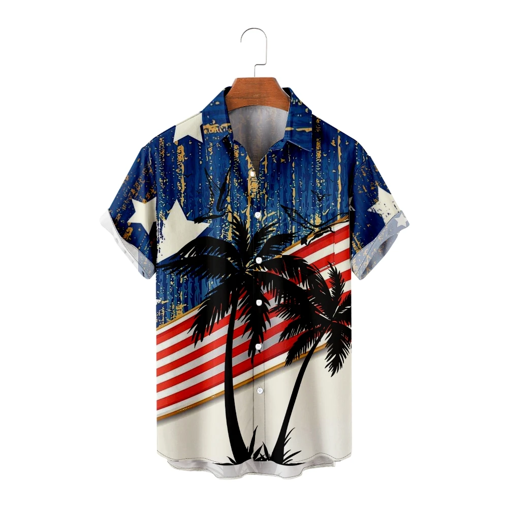 

Hawaiian Shirts for Men Cool Coconut trees and National Flags Short Sleeve Gradient colours Shirts Cool Summer Tops Breathable