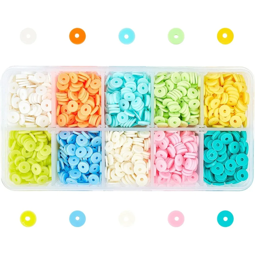 

2500pcs 10 Colors 6mm Handmade Polymer Clay Beads Flat Round Heishi Beads Disc Polymer Clay Spacer Beads for DIY