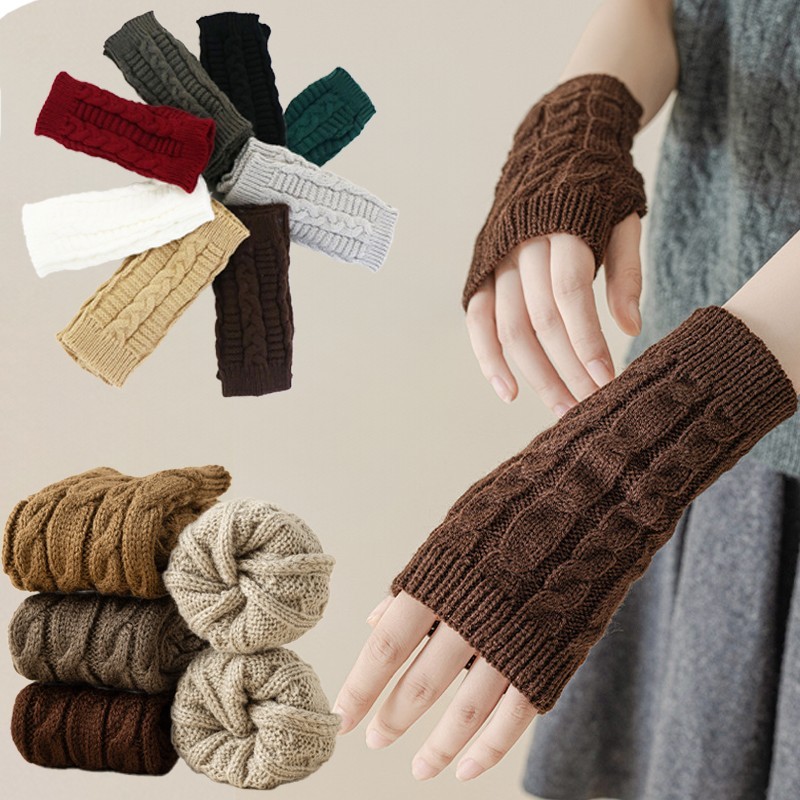  Winter Soft Warm Knitting Arm Gloves Twist Pattern half finger gloves Unisex Mitten Guantes Enabled Touchscreen Warm gloves 