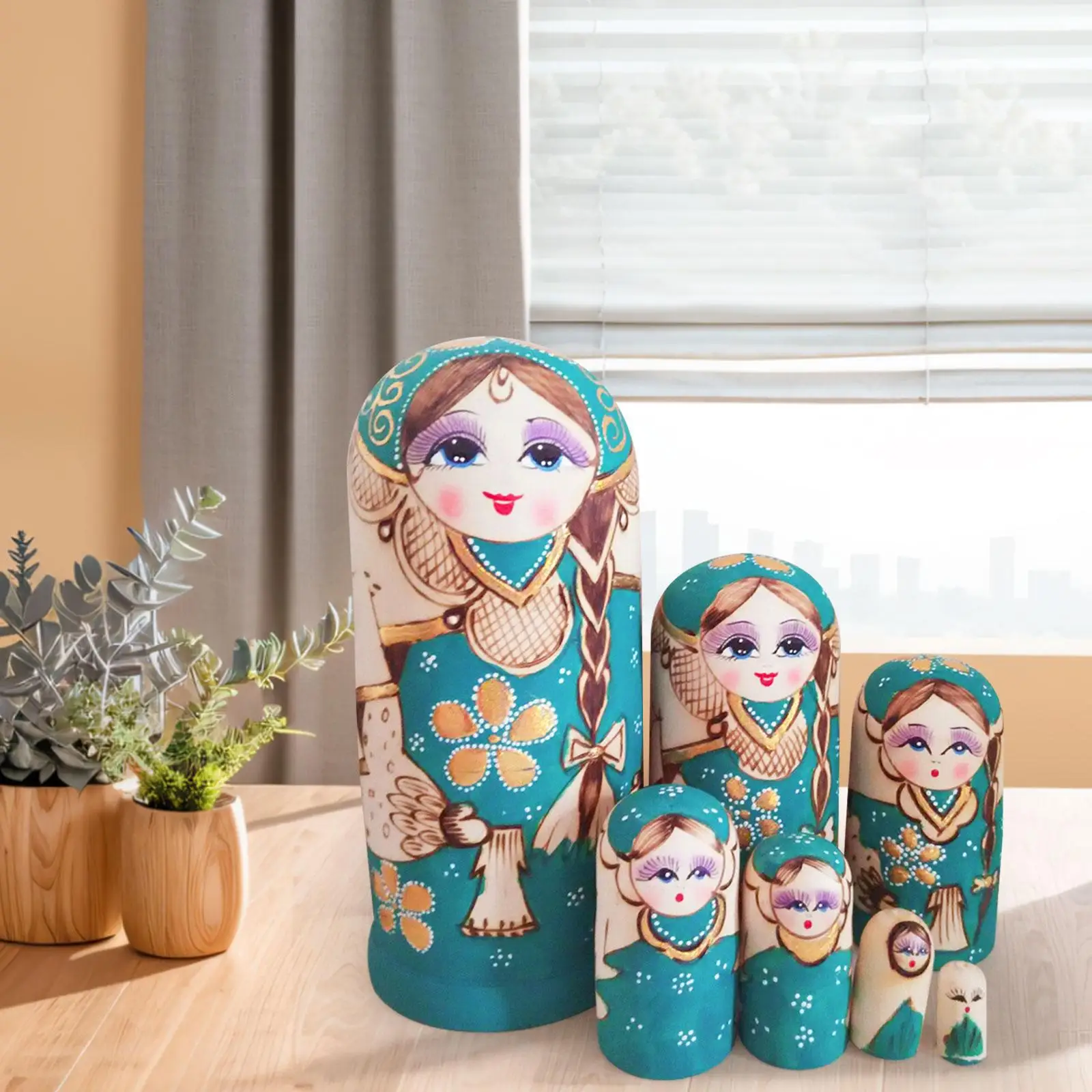 7x Wooden Russian Nesting Doll Wood Stacking Nested Set for Table Halloween