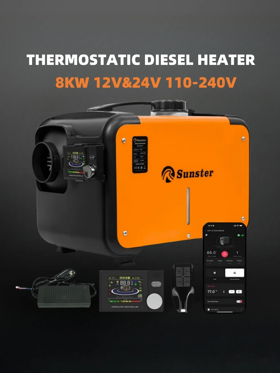 8KW 12V/24V/220V Diesel-Luftheizung, thermostatische Standheizung mit Bluetooth-App-Steuerung für Zuhause, Wohnmobil, Fahrzeug, Camper, Zelt