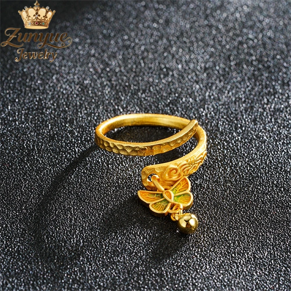 

Sand Gold Auspicious Cloud Hammer Pattern Butterfly Fringe Ring Luxury Quality Jewelry Best Selling Exquisite Charms Popular