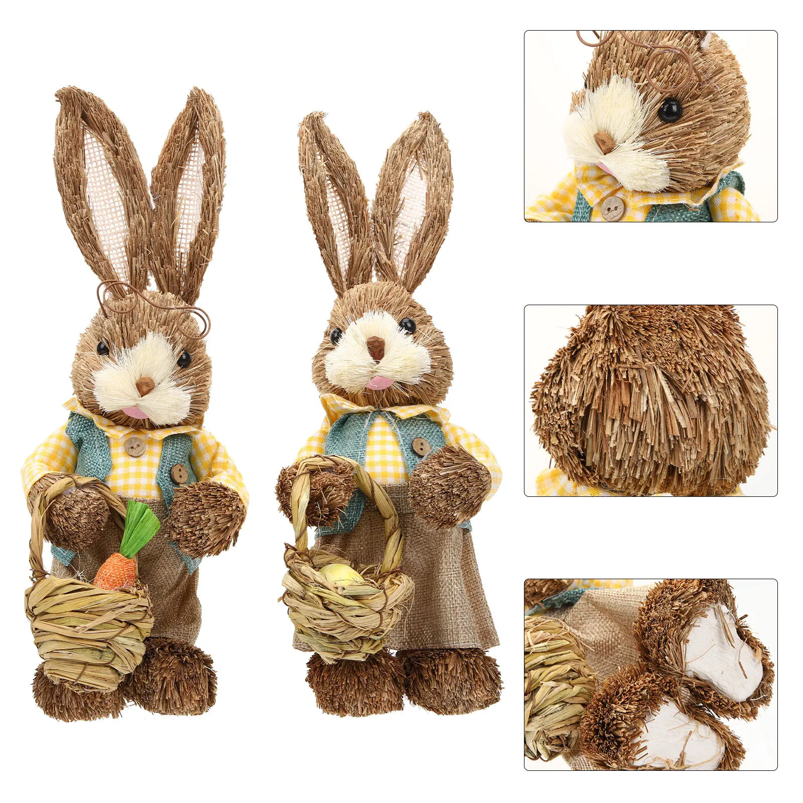 

2Pcs Rabbit Decor Easter Straw Woven Bunny Statue Garden Desktop Ornaments Home Decorations Straw Woven Easter Rabbit