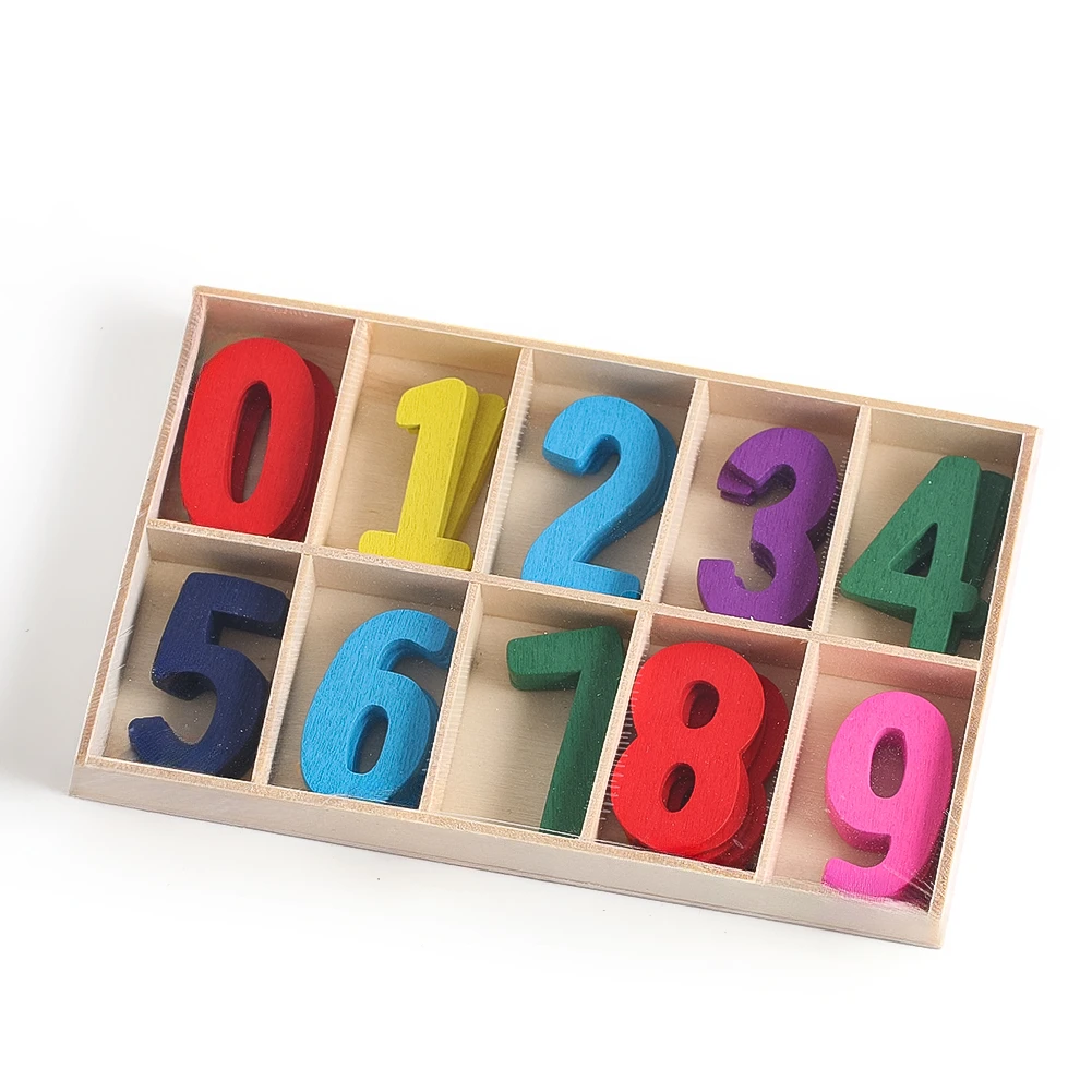 Wood Numbers Unfinished Crafts Scrapbooking DIY Name Design Kids Spelling Learning Education Home Party Decor with Storage Tray