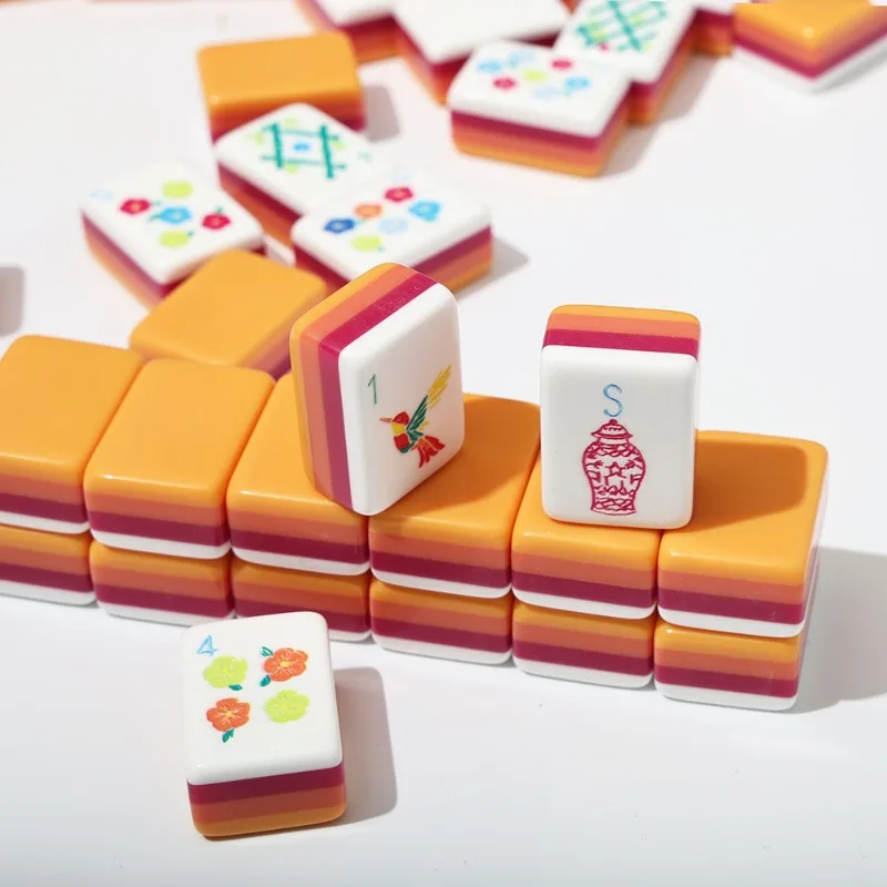 American Mahjong Set 4-Color Acrylic Tiles Handmade Shuffle Mahjong Leisure Entertainment Game Wholesale