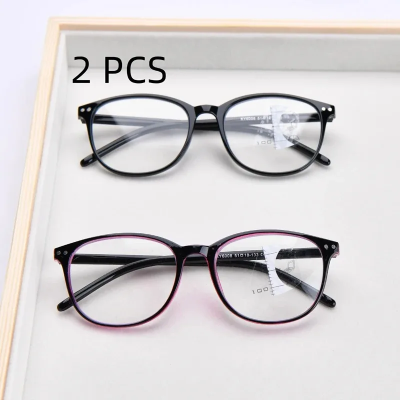 2-teiliges Set, runde Fassung, progressive Gläser, Herren, ultraleicht, HD, multifokale Lesebrille, Damen, Blaulichtfilter +3,5 +4,0 – Detail 2