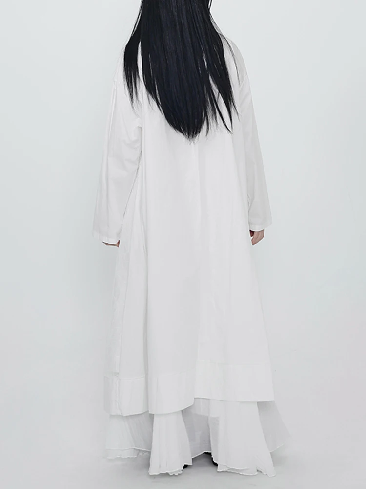 YERMORA Frauen Dreidimensionale Blume Gespleißt Mesh Hemd Kleid Revers Lange Hülse Lose Mode Flut Frühling Herbst 2025, Neue