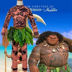 Movie Moana Maui Top and Pants with leaves Cosplay Costume Halloween Masquerade Carnival Dress Up Party Outfits for Adult Kids
