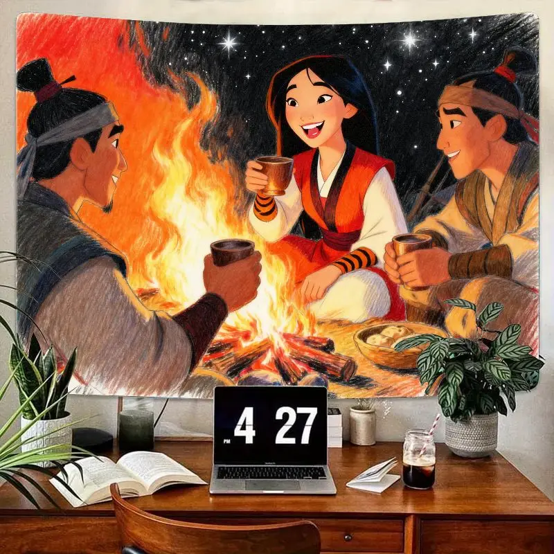 

1PC Mulan Campfire Night Tapestry, Disney Inspired Adventure Polyester Wall Art, Living Room Bedroom Dorm Decor Gift
