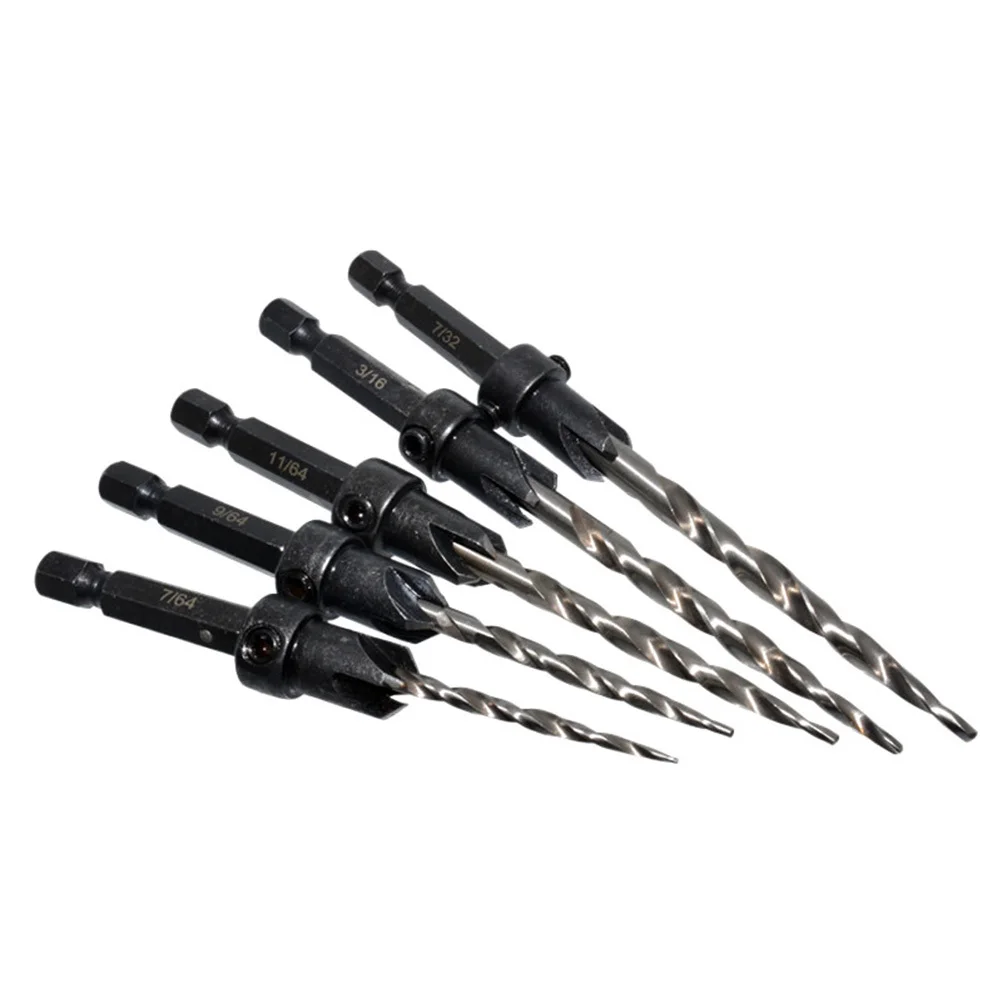 

5Pcs Hex Shank Countersink Drill Bits High-Speed Steel Woodworking Drill Bits Set for Wood Rubber Plastic PVC Chamfering Tools
