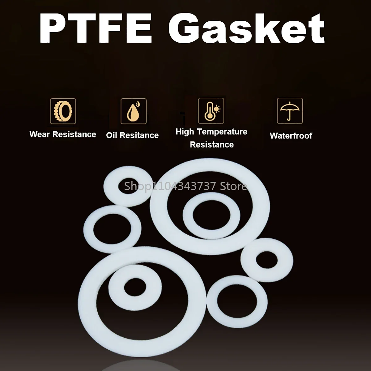 PTFE Gasket Flat Washer Thickness 2mm ID 5mm~38mm Resistant to High & Low Temperature Corrosion Anti-aging For Flange