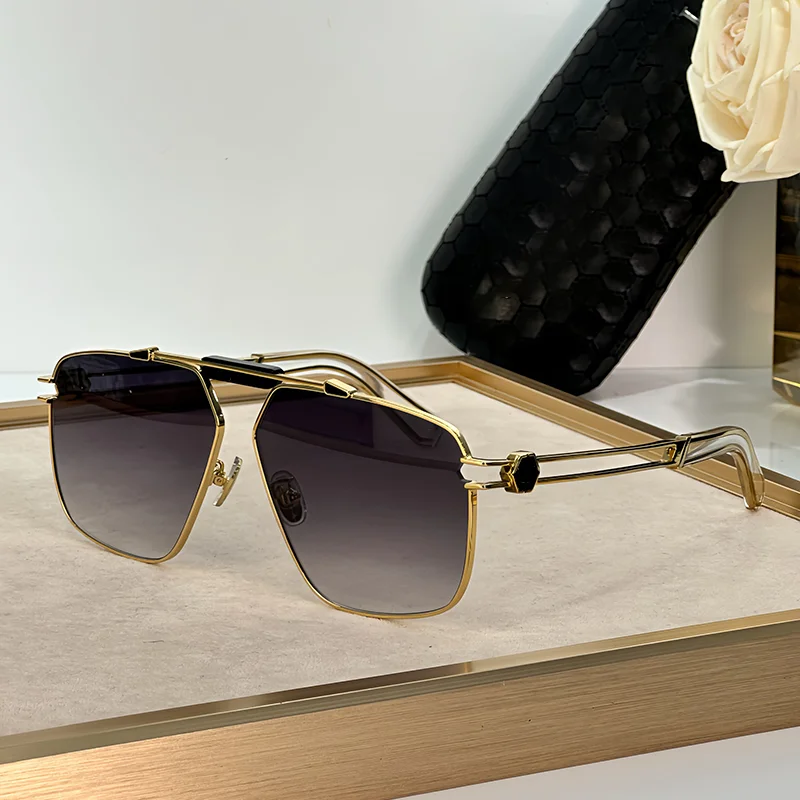 

Original Men's High Street Pilot Sunglasses VPP049M Classic Square Black Gold Sunnies 2024 Trendy Niche Alloy Solar Glasses Male