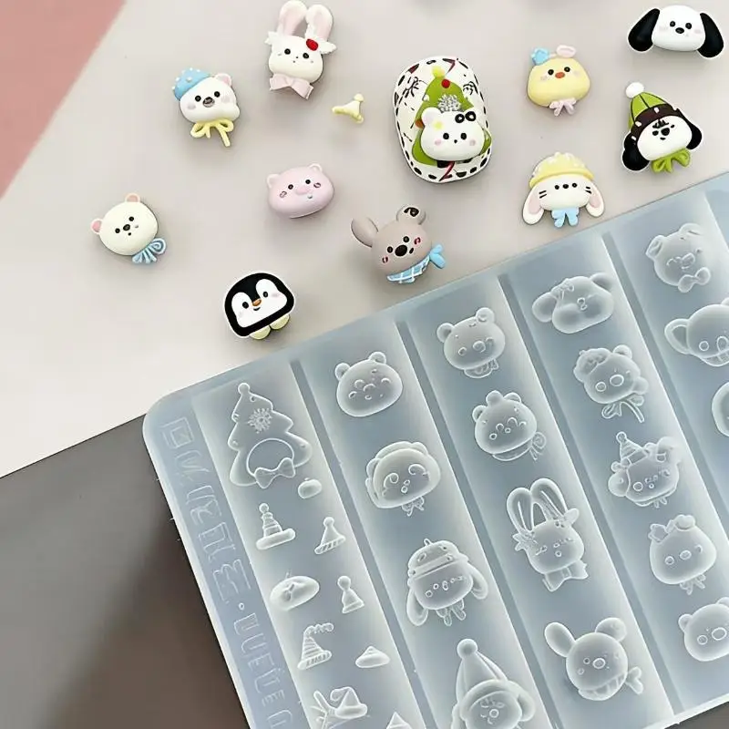 

1/3Pcs 3D Silicone Nail Art Mold, Bow Cartoon Animal Relief Pattern DIY Transparent Template Manicure Tool
