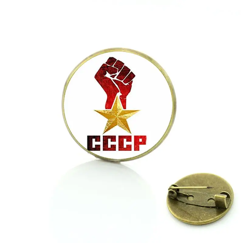 CCCP USSR Soviet Army Red Star Brooch Glass Cabochon Art Round Metal Pins Button Russian Badges Decorative Jewelry CC85