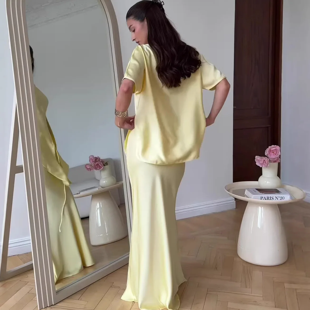 Sexy Elegant Summer Spring Evening Dress Dresses Matching Set Women Short Sleeve Long Dress Jumpsuit Playsuit