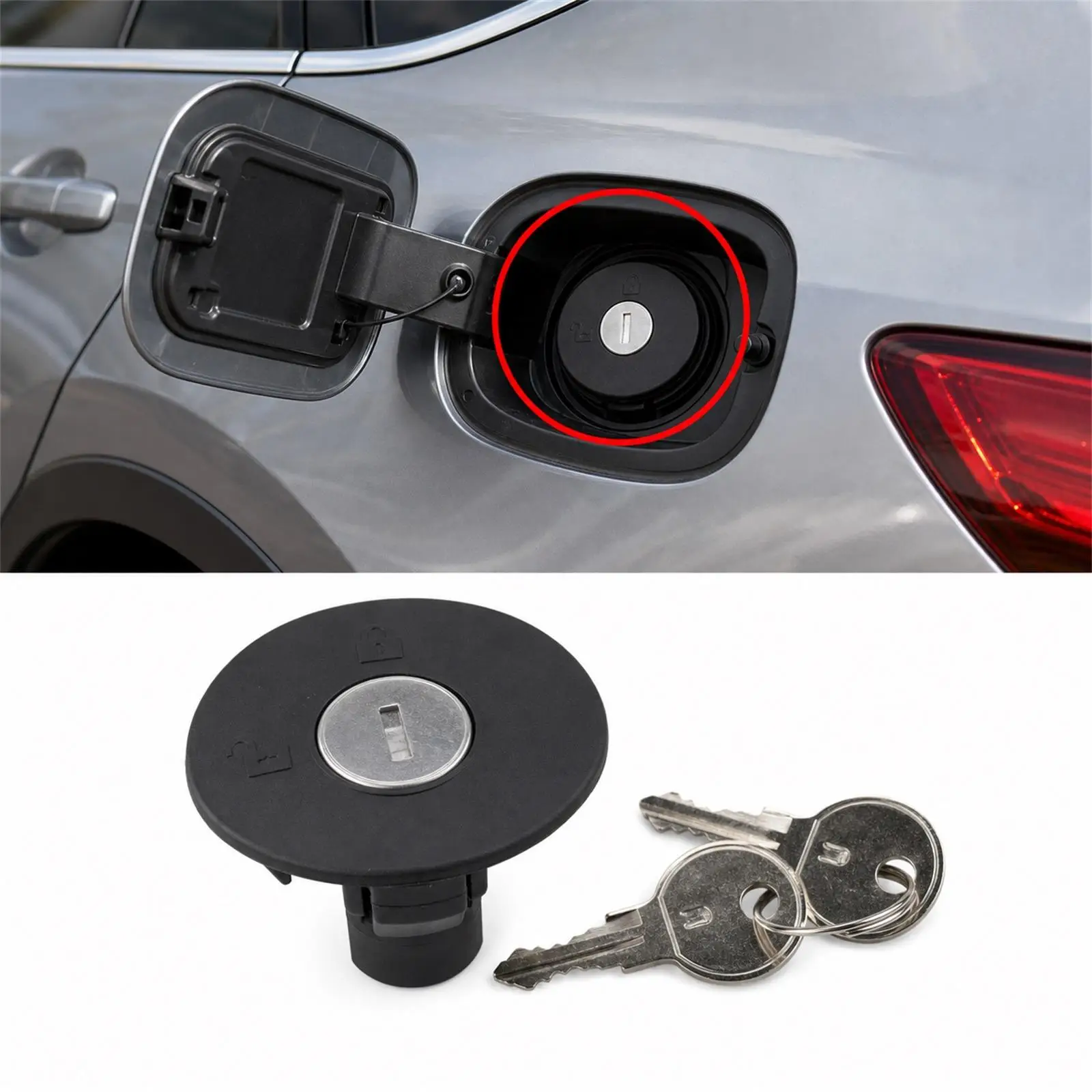 Black Plastic Fuel Filler Lid with Lock and Key for Ford Expedition Fiesta Flex Taurus Lincoln MKS