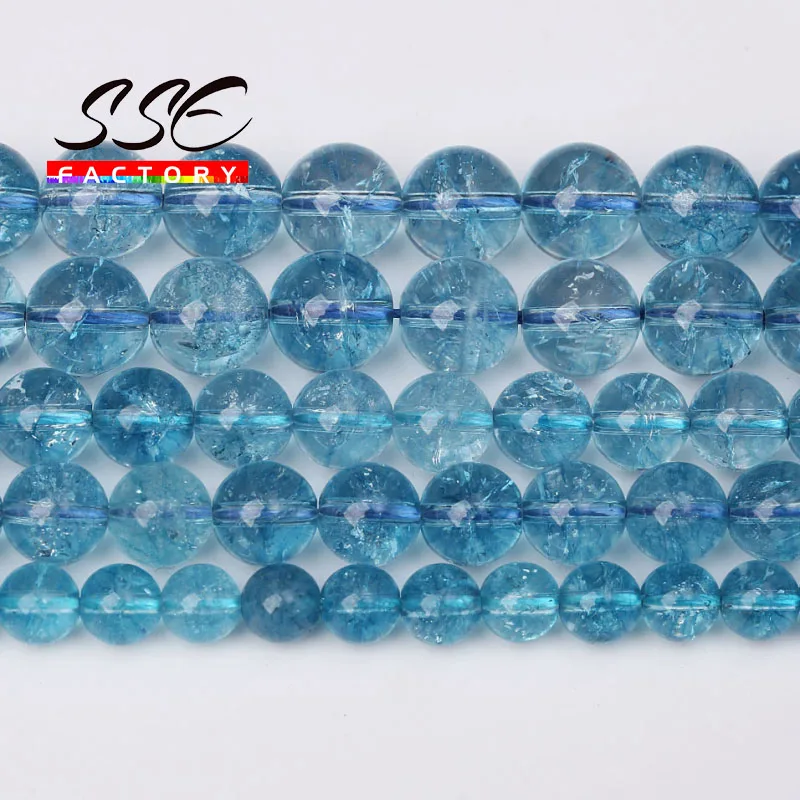 5A Perline di quarzo di cristallo di topazio blu naturale per la creazione di gioielli Perline sparse rotonde Collana braccialetto fai da te fatta a mano 4 6 8 10 12mm 15"