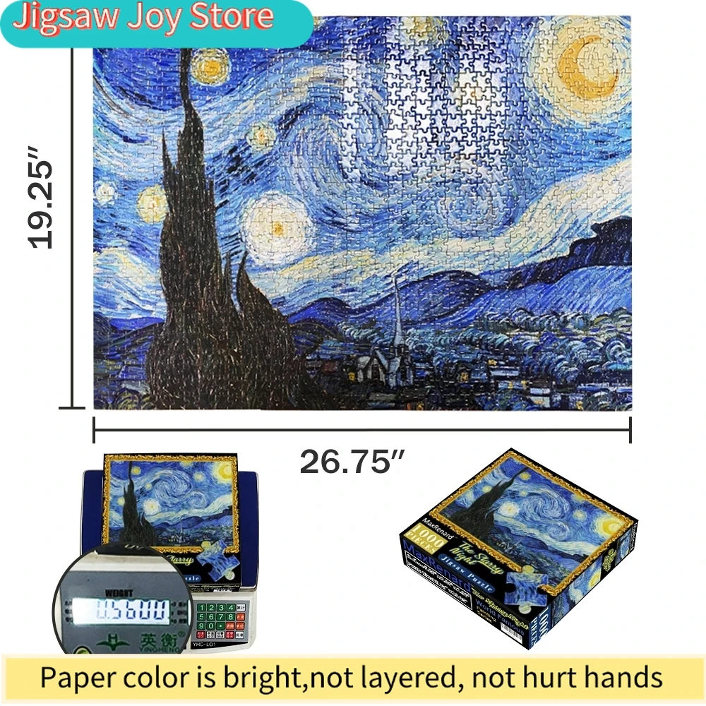 68*49cm MaxRenard 1000 Pieces Jigsaw Puzzles Famous Paintings Van Gogh The Starry Night Family Game Gift Home Wall Decoration