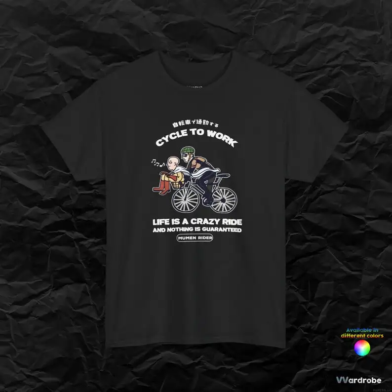 Punch Man inspired Sayytama Bald Hero and Mummen Rider ''Cycle to Work'' saga heavy cotton t-shirt