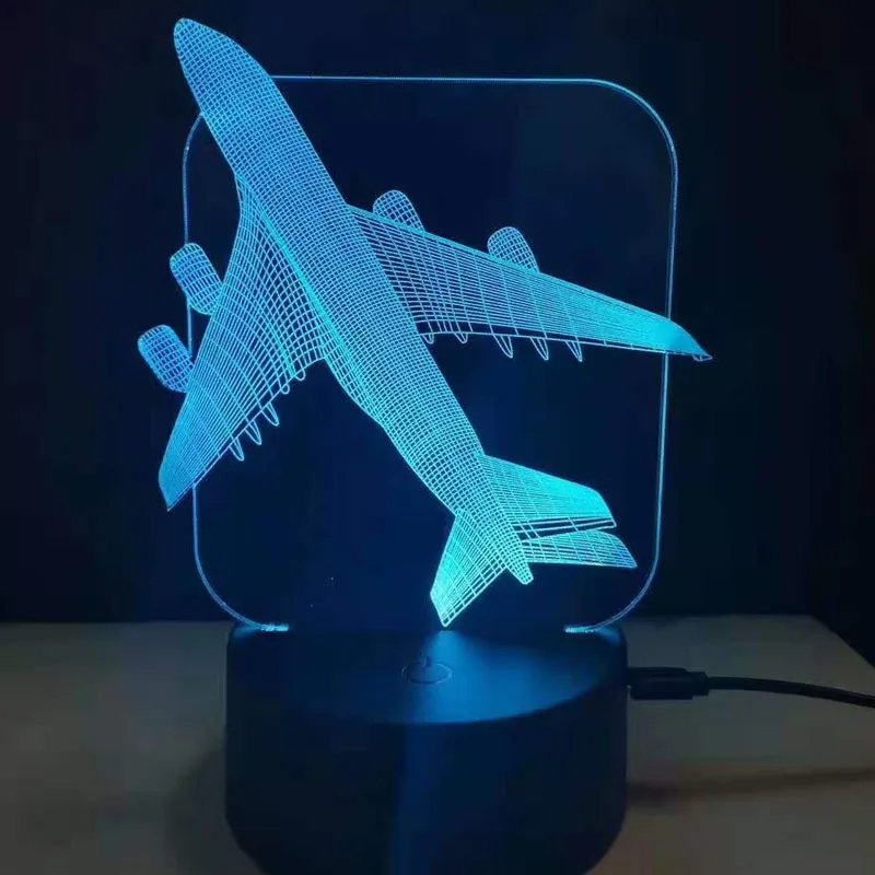 Aircraft Warplane Model 3D Night Light Touch Jet Plane Desk Lamp LED Illusion Lamp Cool Toy Creative Gift for Kids Boys