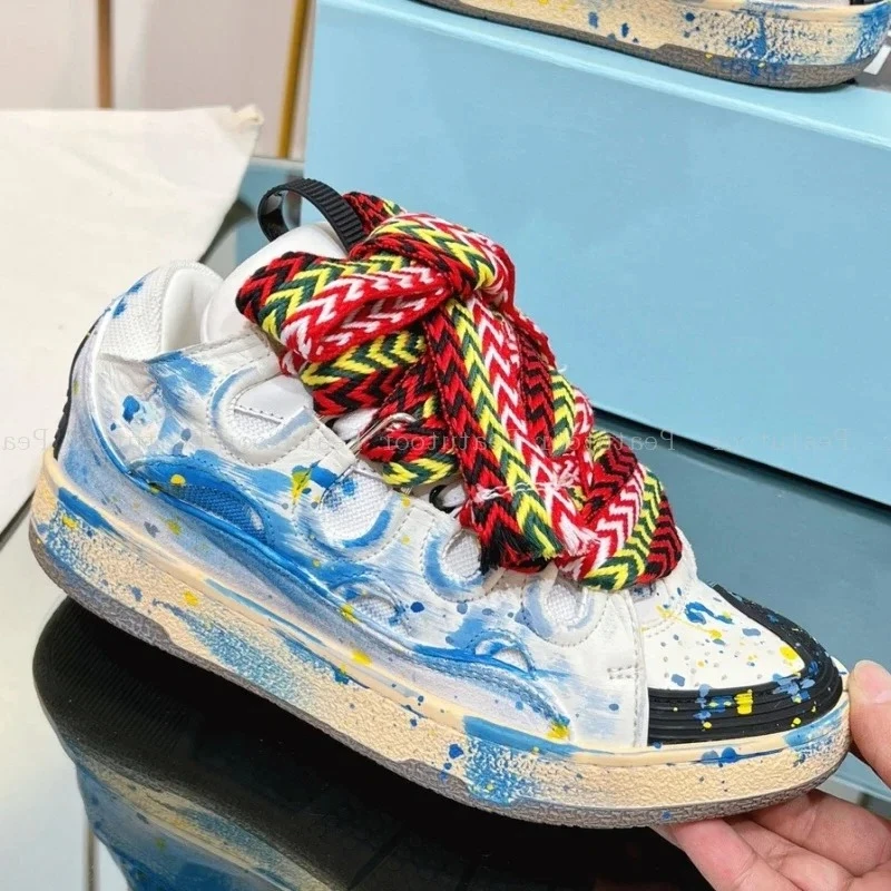 

‌2025 Top Quality Women's Casual Sneakers Men Platform Loafer Patchwork Design Shoes Wide Lace Comfortable Footwear Size 35-46