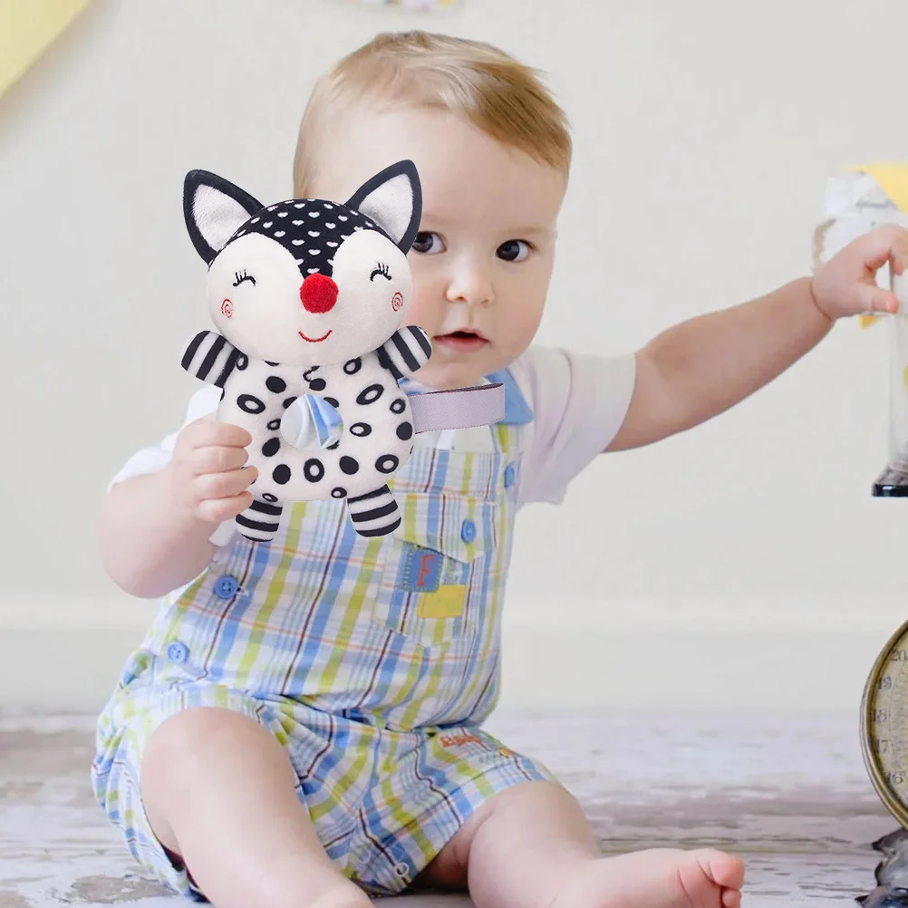 Chocalho de sino de mão de animal de desenho animado para bebês e crianças brinquedo educacional precoce melhora a estimulação auditiva visual compacto