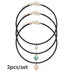 3pcs/Set Vintage Women Gothic Multilayer Necklace For Women Girls Black Leather Rope Sun Moon Choker Necklaces Jewelry Set Gift