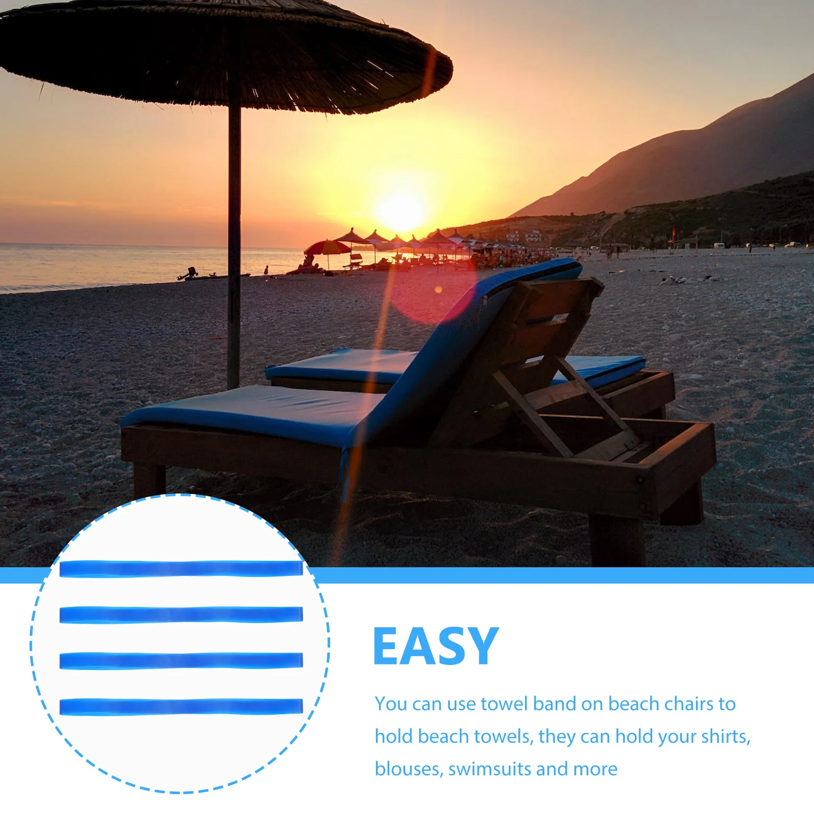 

4Pcs Premium Silicone Towel Bands Beach Chair Clips Durable Elastic Straps for Travel and Holidays Beach Chair Clips